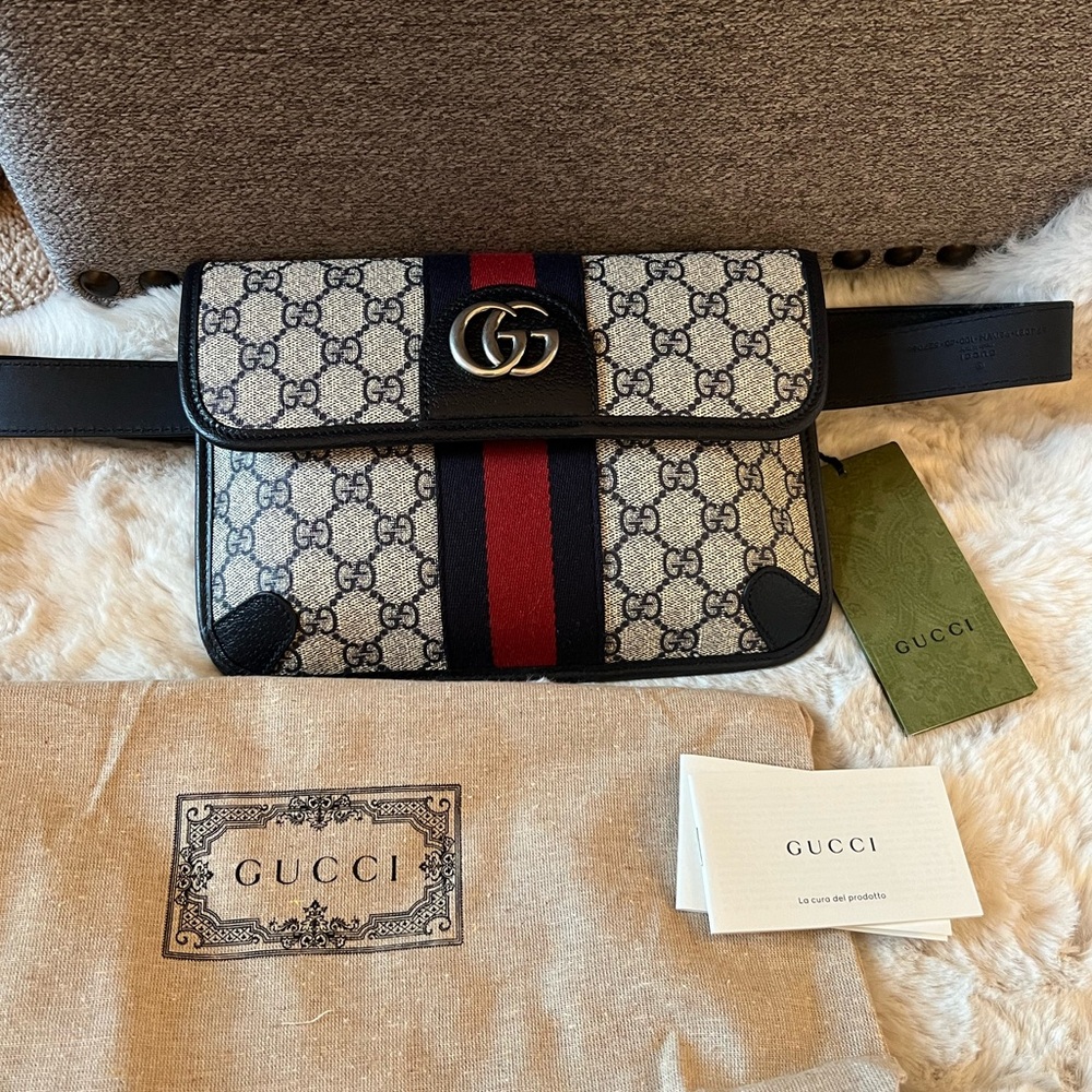 New GUCCI Ophidia GG Supreme Monogram Web Belt crossbody Bag 100/40 Bei… - Picture 6 of 13